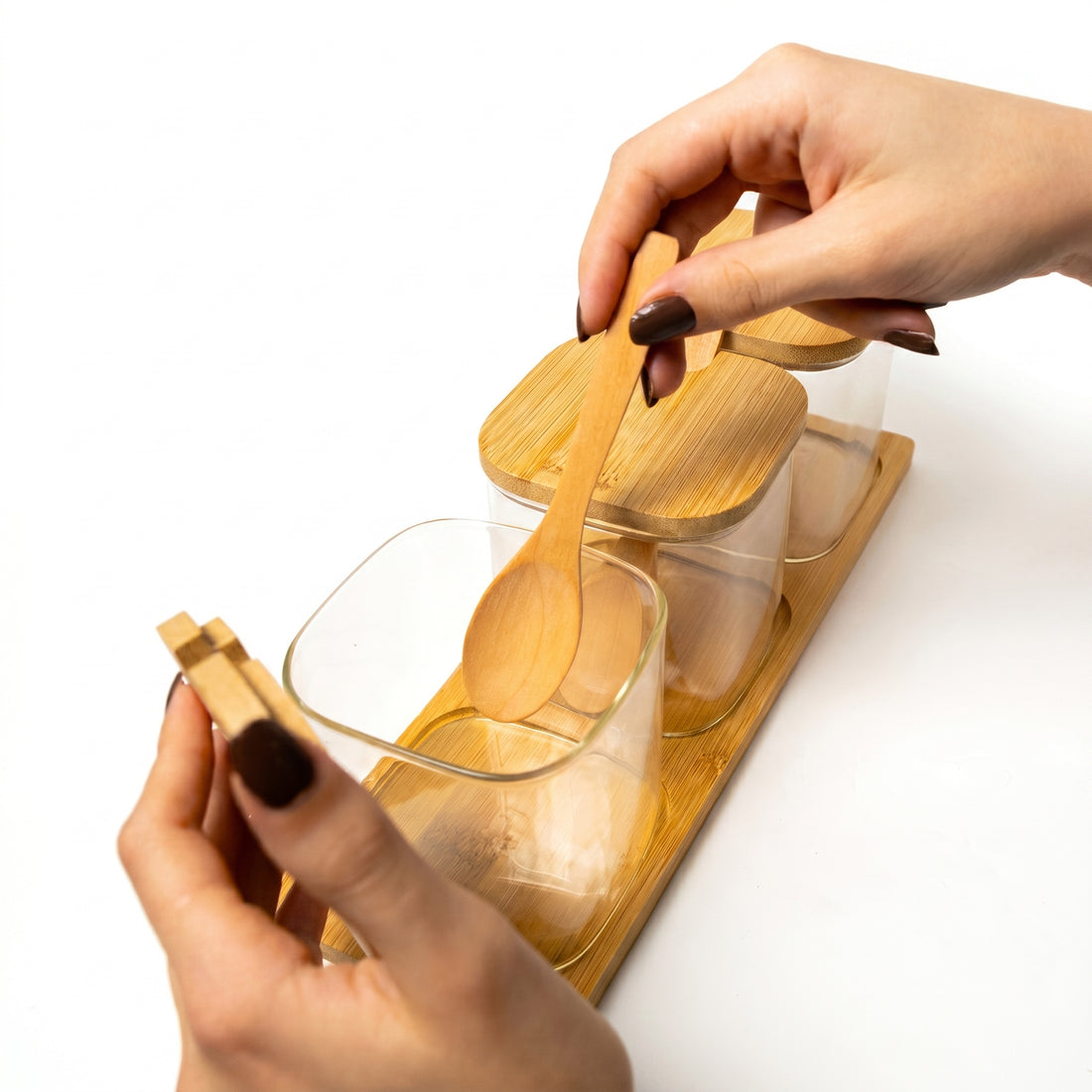 Envases De Vidrio Y Madera Para Cocina X 3 Piezas Yoyoso