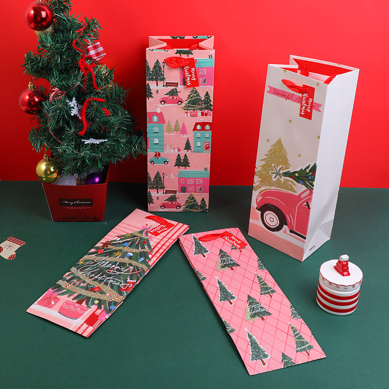 BOLSA DE REGALO NAVIDEÑA ROSADA - VINO