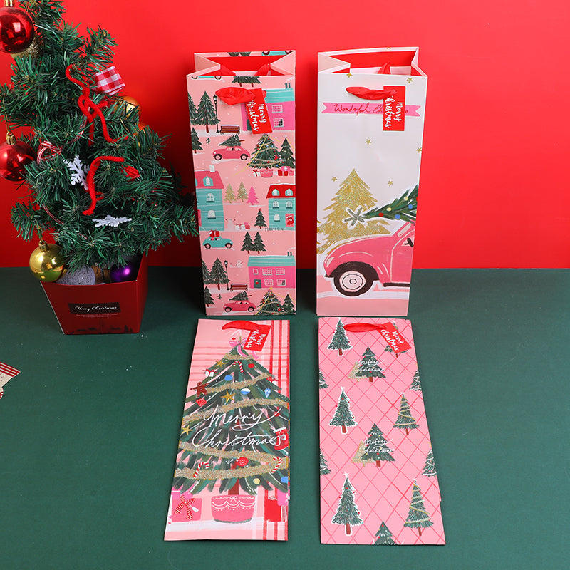 BOLSA DE REGALO NAVIDEÑA ROSADA - VINO