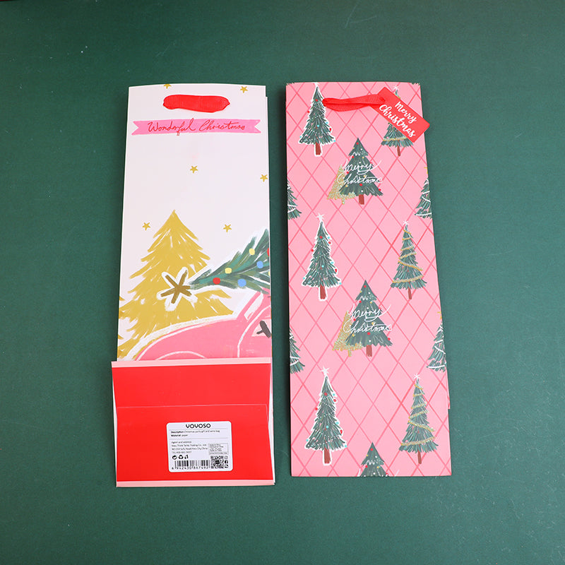 BOLSA DE REGALO NAVIDEÑA ROSADA - VINO