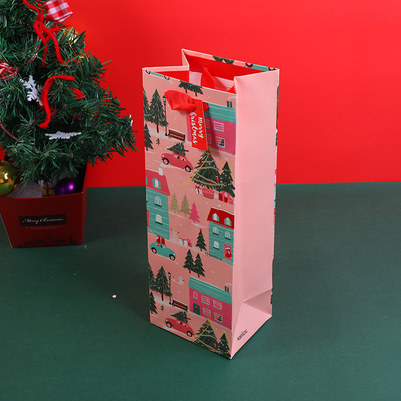 BOLSA DE REGALO NAVIDEÑA ROSADA - VINO