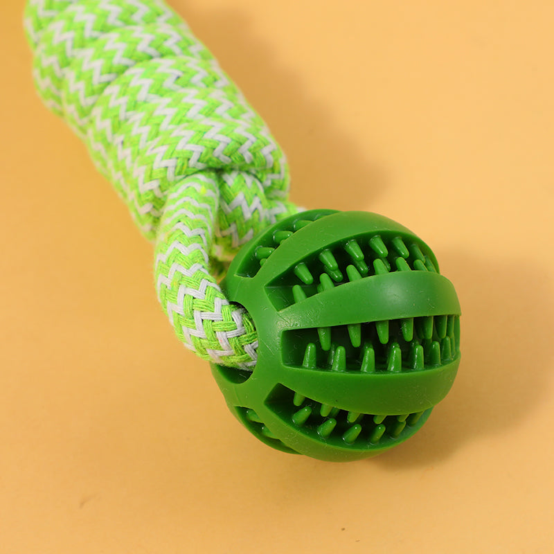 JUGUETE PARA MASCOTA - PELOTA PARA LIMPIAR LOS DIENTES CON CUERDA - VERDE