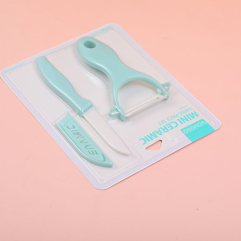 Set de Cocina Mini Juego de 3 Piezas Pelador Cuchillo y Funda Protectora Yoyoso
