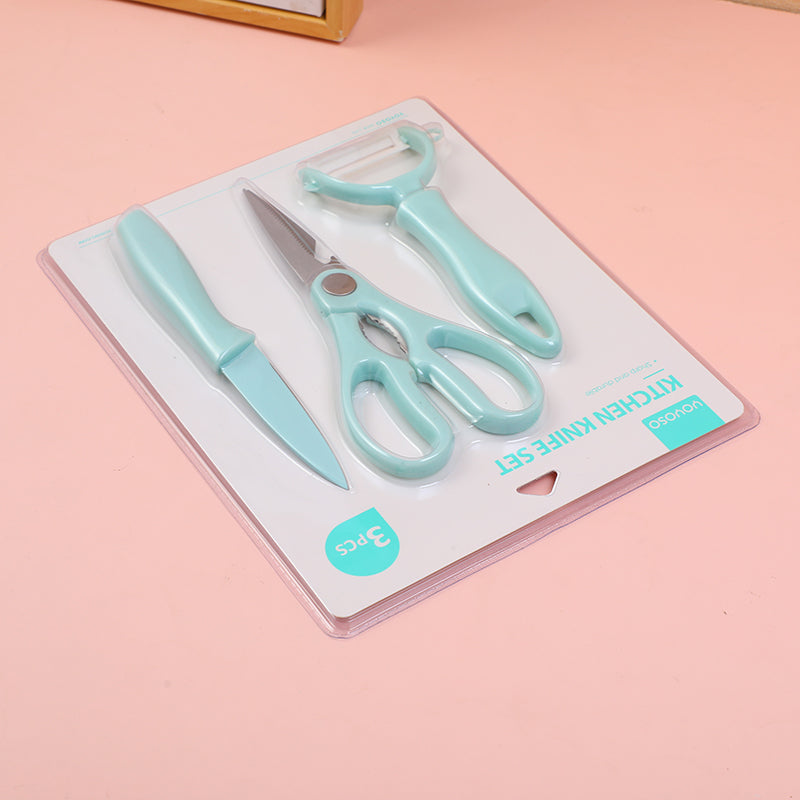 SET DE COCINA - PELADOR, TIJERA Y CUCHILLO - AZUL