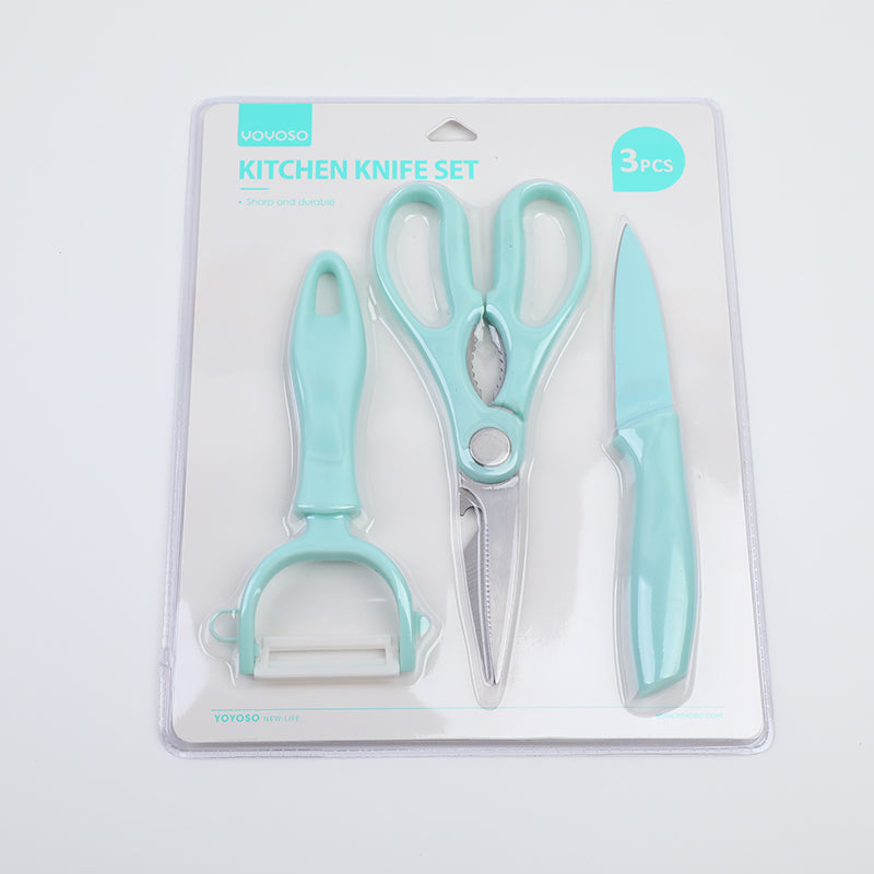 SET DE COCINA - PELADOR, TIJERA Y CUCHILLO - AZUL