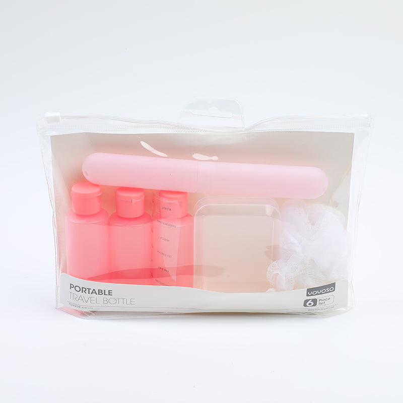 SET DE FRASCOS PARA VIAJES- ROSADO - 6 UND