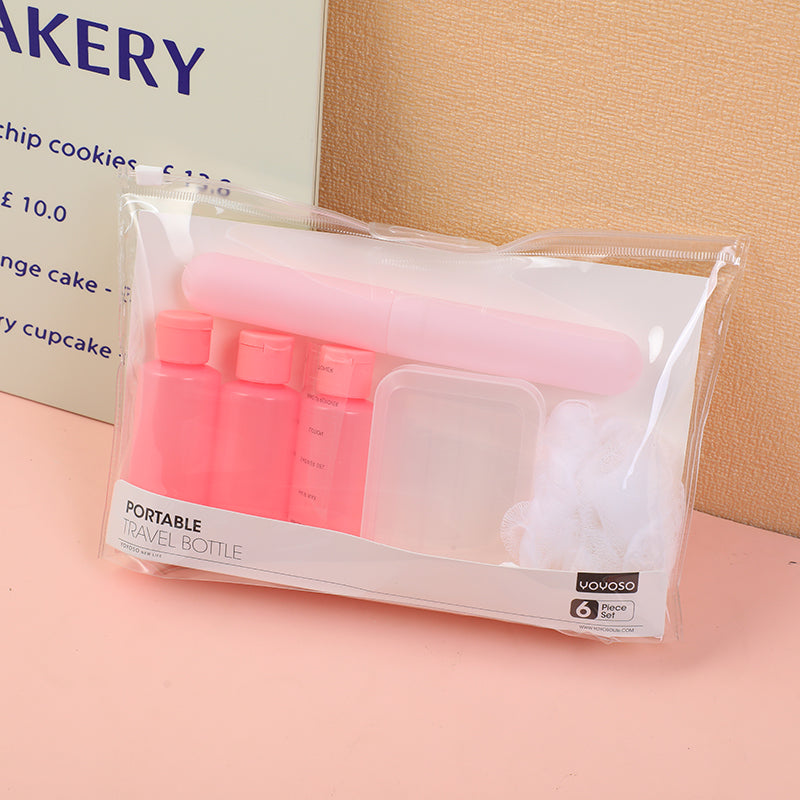 SET DE FRASCOS PARA VIAJES- ROSADO - 6 UND