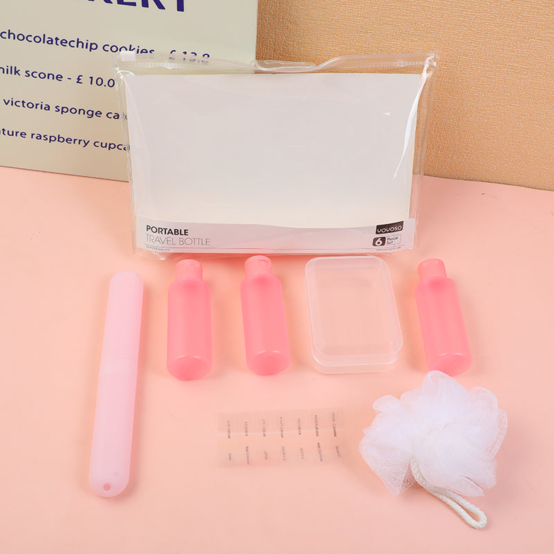 SET DE FRASCOS PARA VIAJES- ROSADO - 6 UND