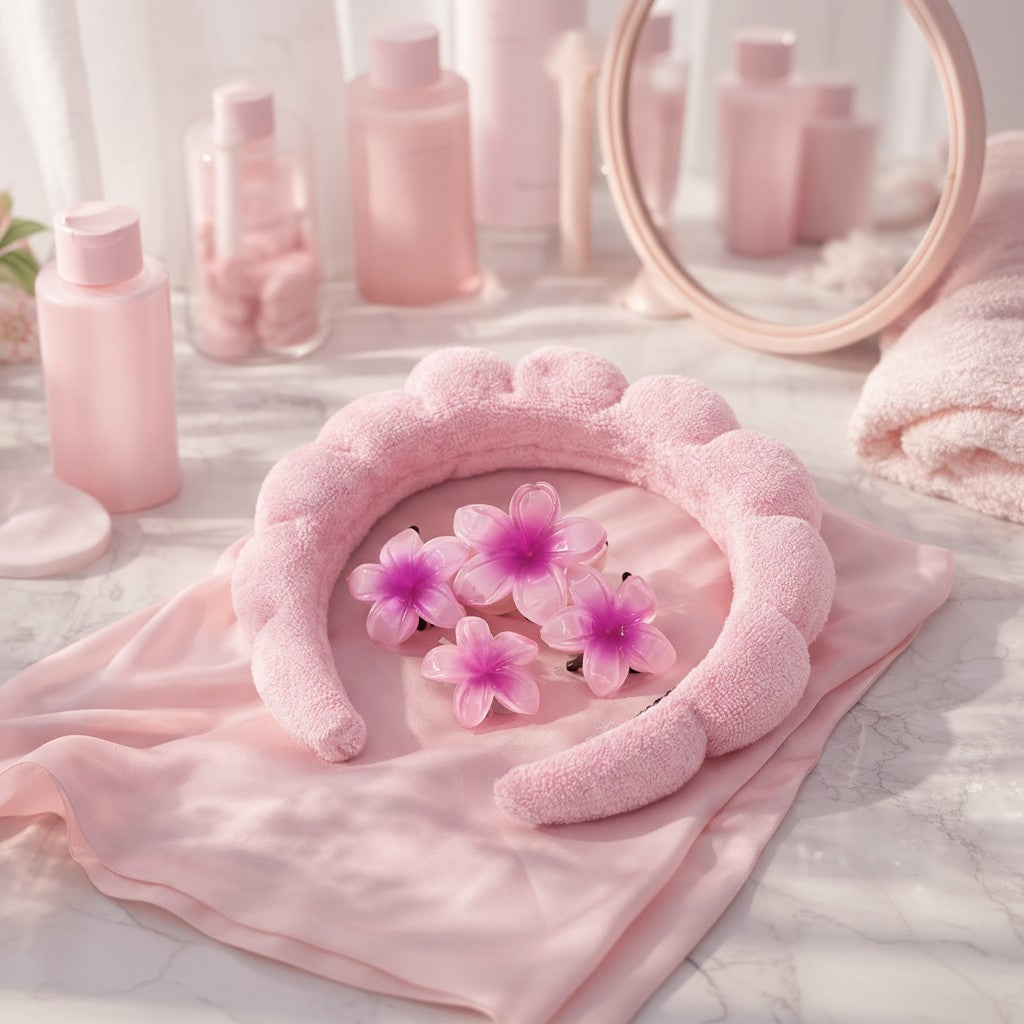 Set de Accesorios para el Cabello Rosado 3 Piezas con Diadema y Clips Florales Yoyoso