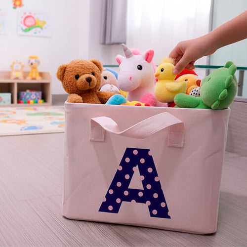 Cesta Organizadora de Tela con Inicial "A" y Diseño de Lunares  Yoyoso