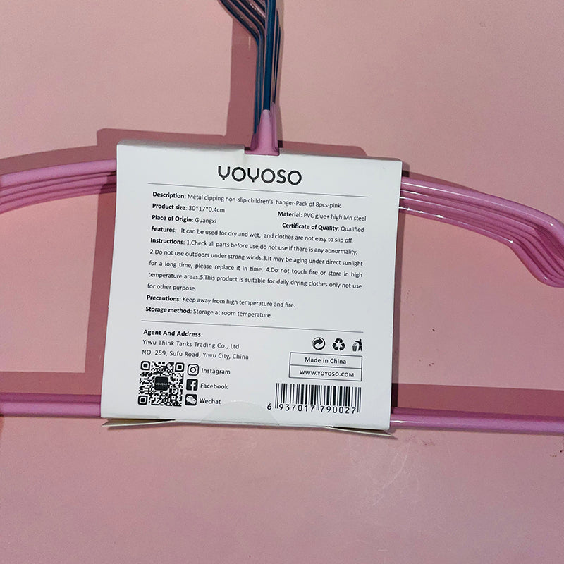 GANCHO DE ROPA PARA  NIÑOS - ROSADO - 8UND