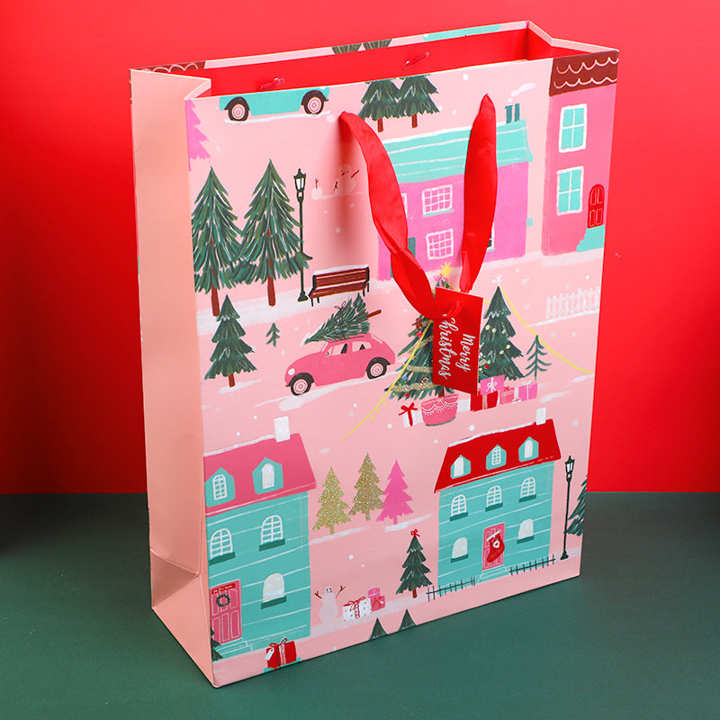 BOLSA DE REGALO NAVIDEÑA ROSADA - GRANDE