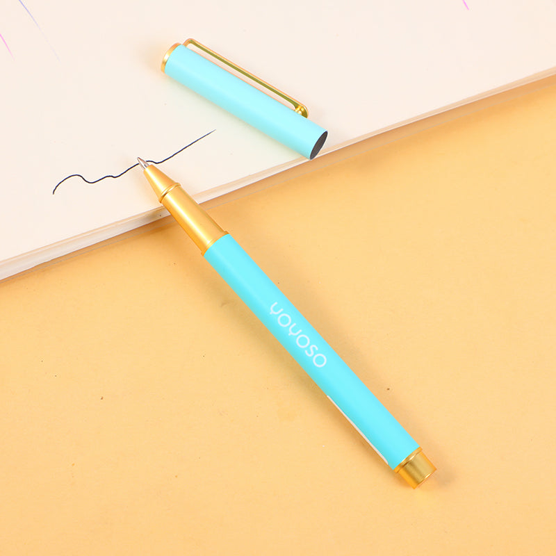 Bolígrafo de Tinta Gel Recargable de Punta Fina 0.5mm Diseño Minimalista Color Turquesa y Dorado Yoyoso