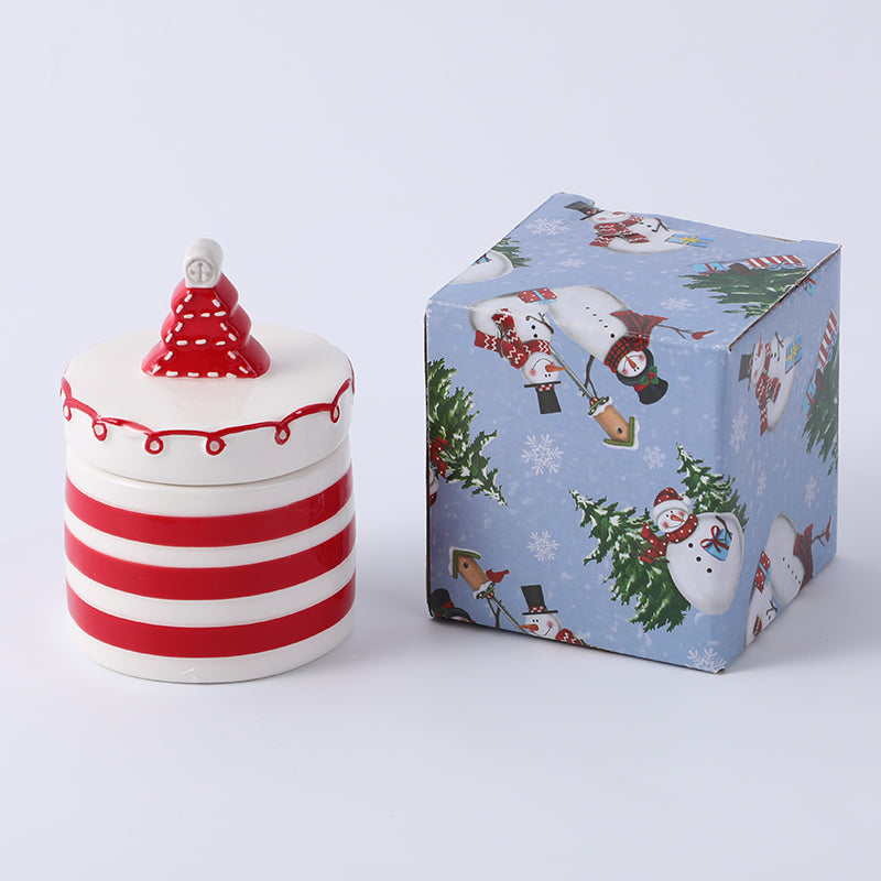 CONTENEDOR DE CERAMICA CON TAPA - GORRO DE NAVIDAD