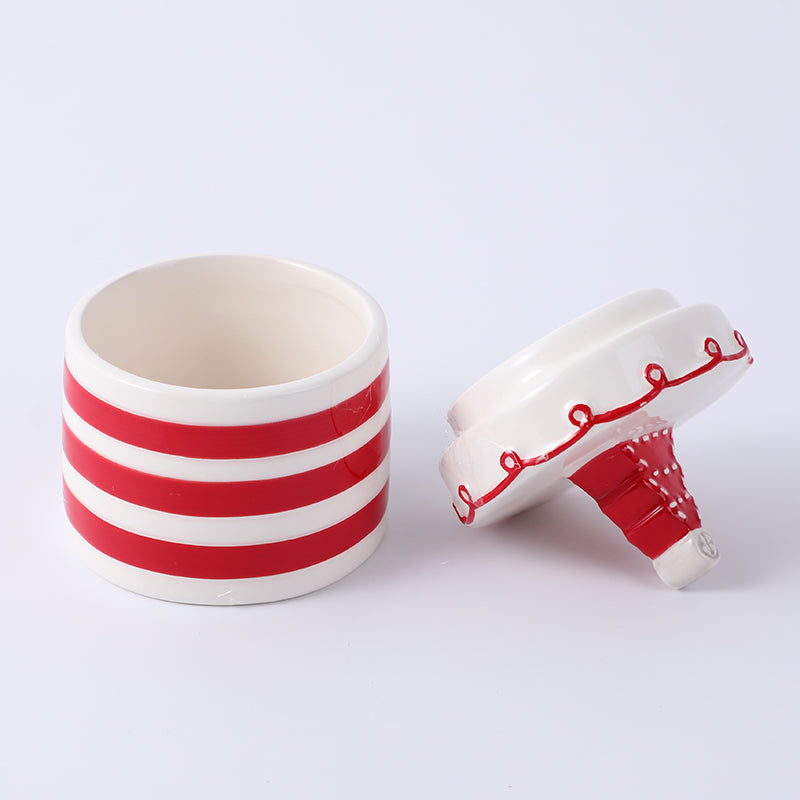 CONTENEDOR DE CERAMICA CON TAPA - GORRO DE NAVIDAD