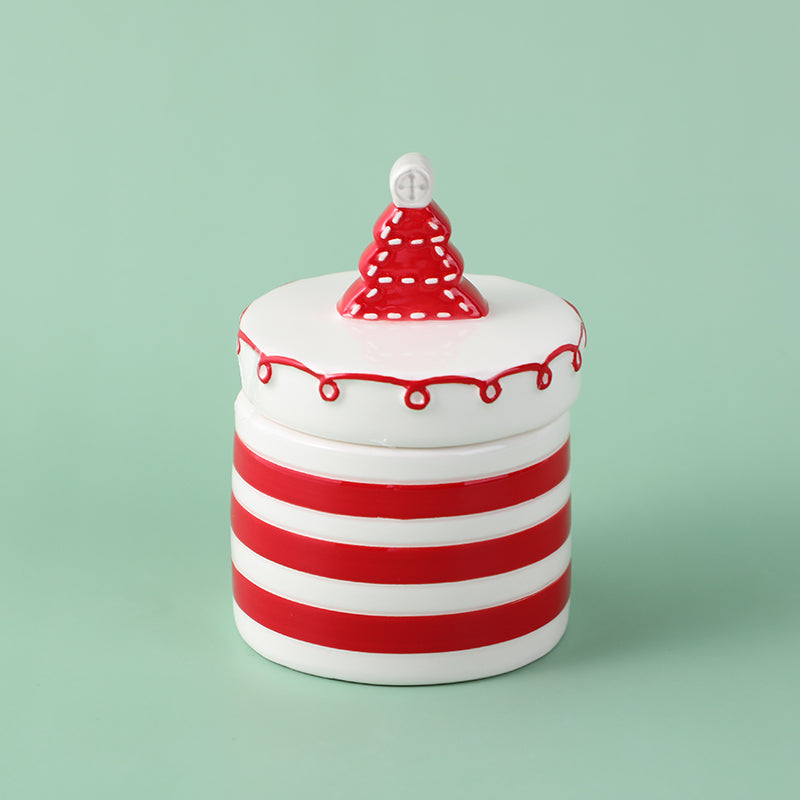 CONTENEDOR DE CERAMICA CON TAPA - GORRO DE NAVIDAD