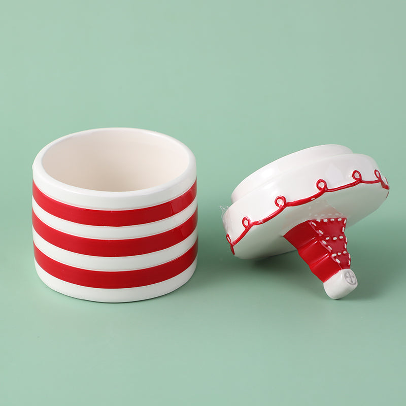 CONTENEDOR DE CERAMICA CON TAPA - GORRO DE NAVIDAD