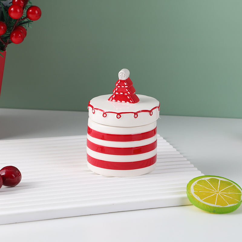 CONTENEDOR DE CERAMICA CON TAPA - GORRO DE NAVIDAD