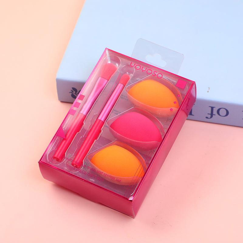 SET DE BROCHAS Y ESPONJAS - 5 UND - ROSADA