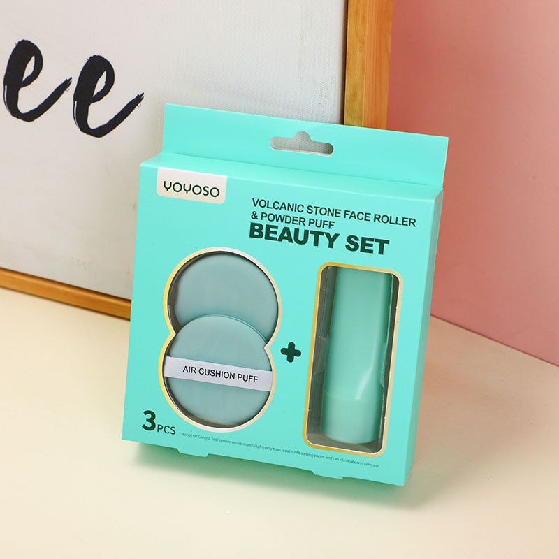 SET DE BELLEZA - RODILLO FACIAL Y ESPONJA DE POLVOS