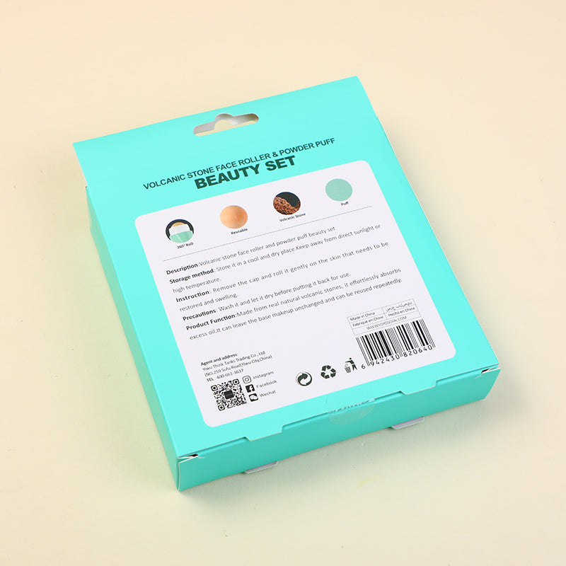 SET DE BELLEZA - RODILLO FACIAL Y ESPONJA DE POLVOS