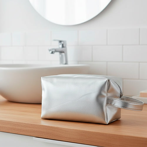 Cosmetiquera Metálica Grande Plateada con Cierre de Cremallera Yoyoso