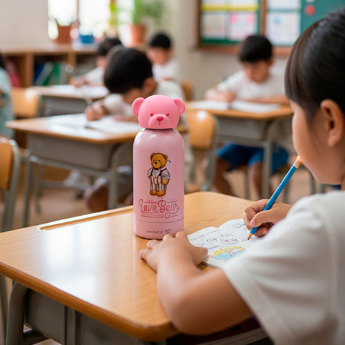 Termo Teddy Island Termico 380ml con Tapa 3D Color Rosado Yoyoso