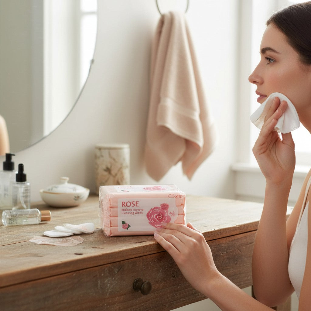 Toallitas Desmaquillantes de Rosa Pack x8 Limpieza Facial Suave e Hidratante Yoyoso