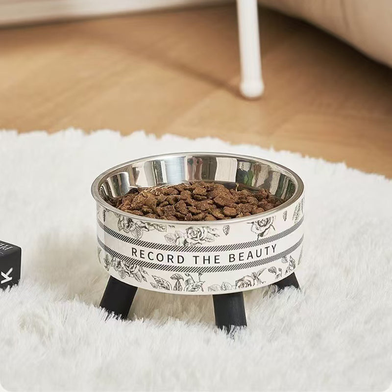 PLATO PARA MASCOTAS DE ACERO INOXIDABLE - FLORES