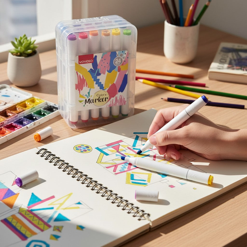 Marcadores Doble Punta 24 Colores Estuche Portátil para Dibujo y Lettering Yoyoso