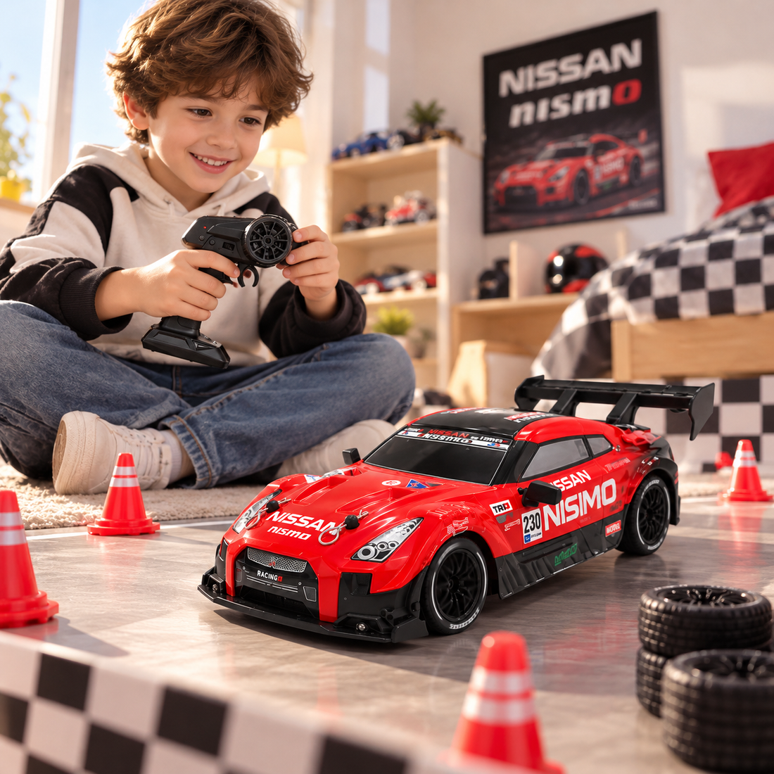 Carro de Carreras Drift RC a Control Remoto Escala 1:24 Rojo con Letras Yoyoso