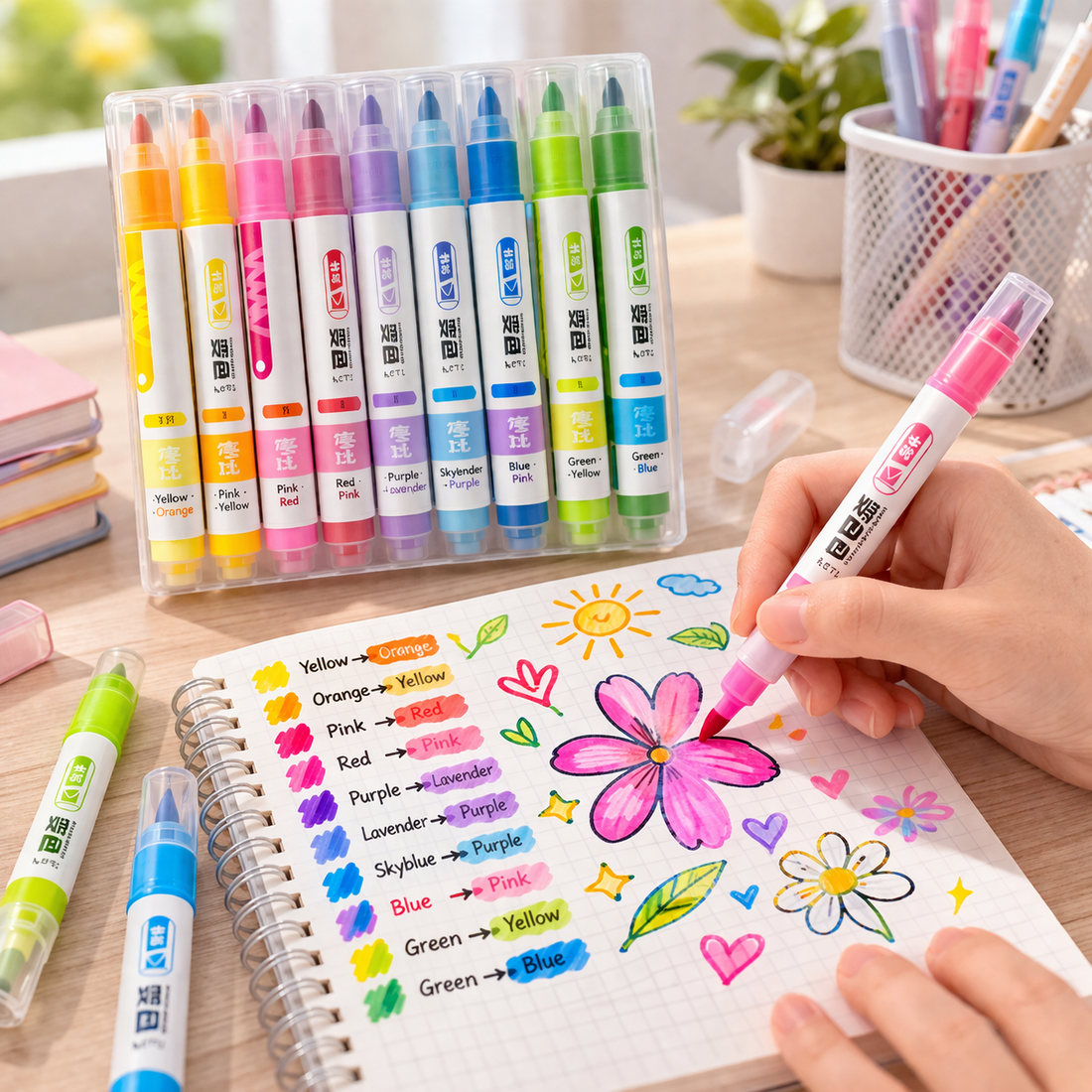 Set de 10 Marcadores Mágicos Doble Punta Cambio de Color para Dibujo y Lettering Yoyoso