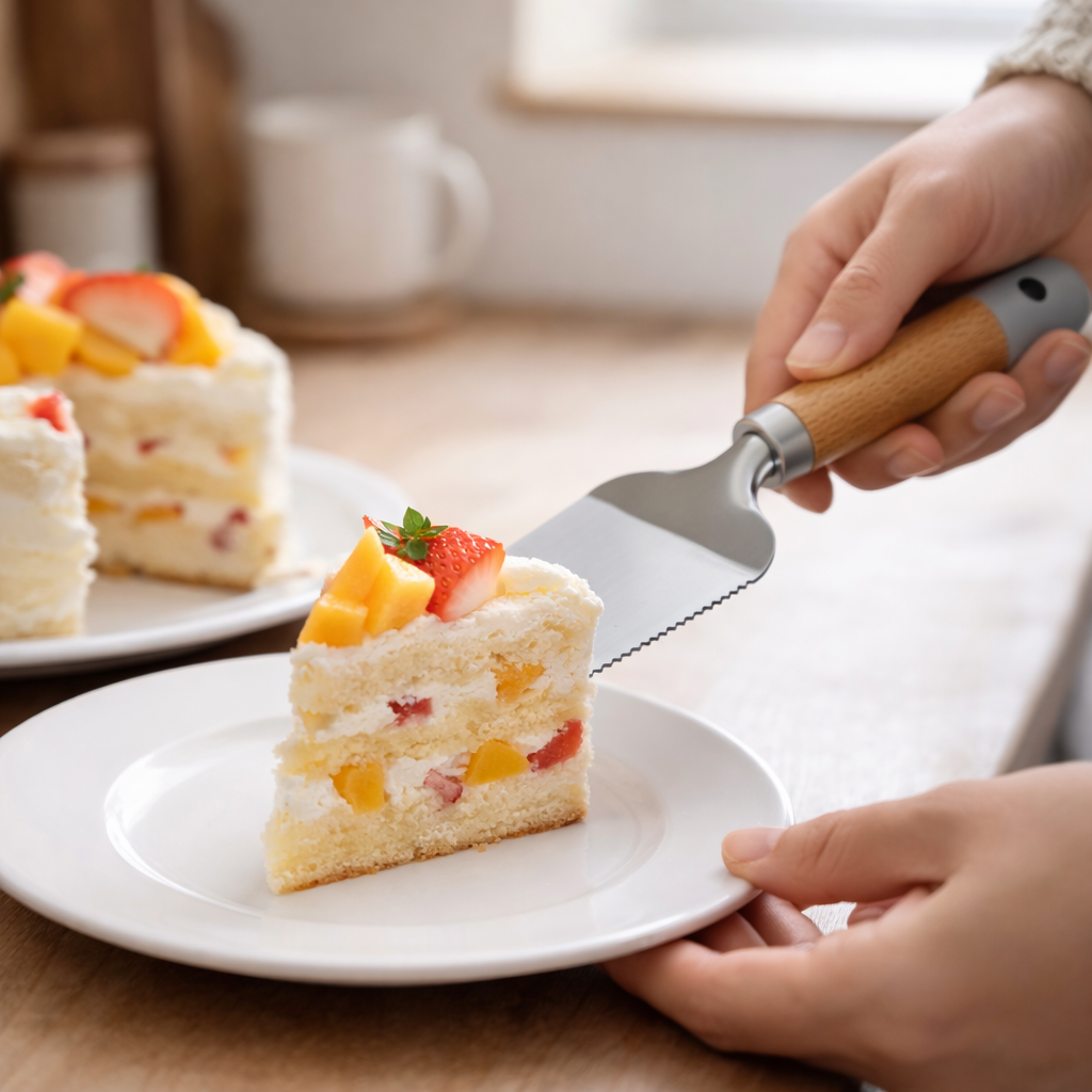 Espátula Corta Torta de Acero Inoxidable con Mango de Madera Yoyoso
