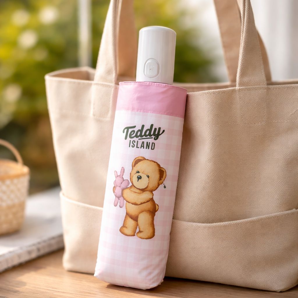 Sombrilla Automática Teddy Island Cuadros Rosados Yoyoso