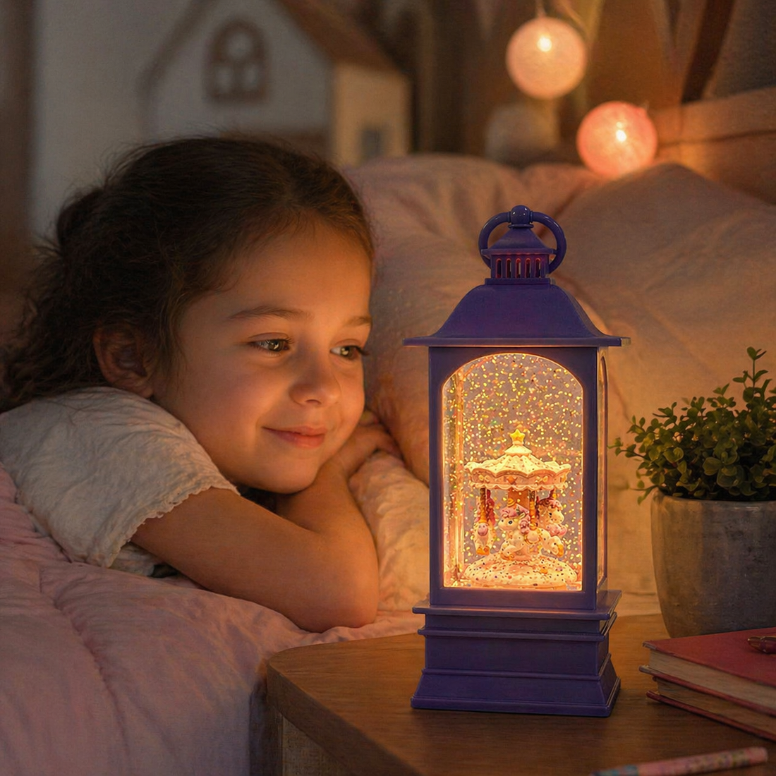 Lámpara Carrusel de Unicornio Morado con Luz LED Decorativa Yoyoso