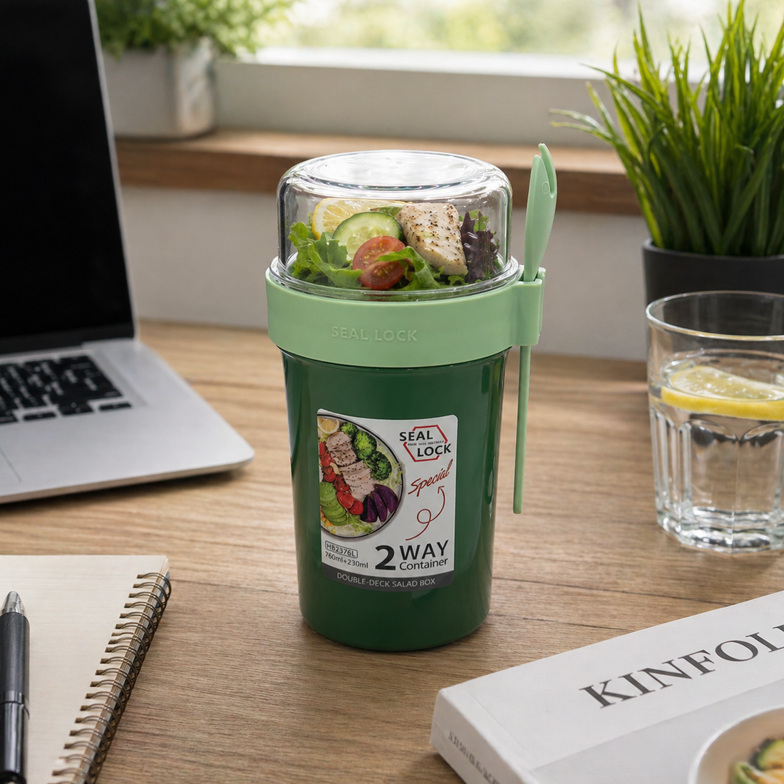 Envase Plastico Porta Ensaladas Con Cubierto 20 Cm Yoyoso