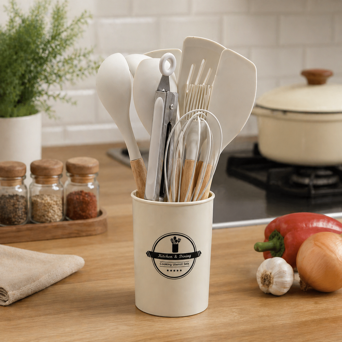 Utensilios De Cocina Con Agarre De Madera Y Base Plastica Yoyoso