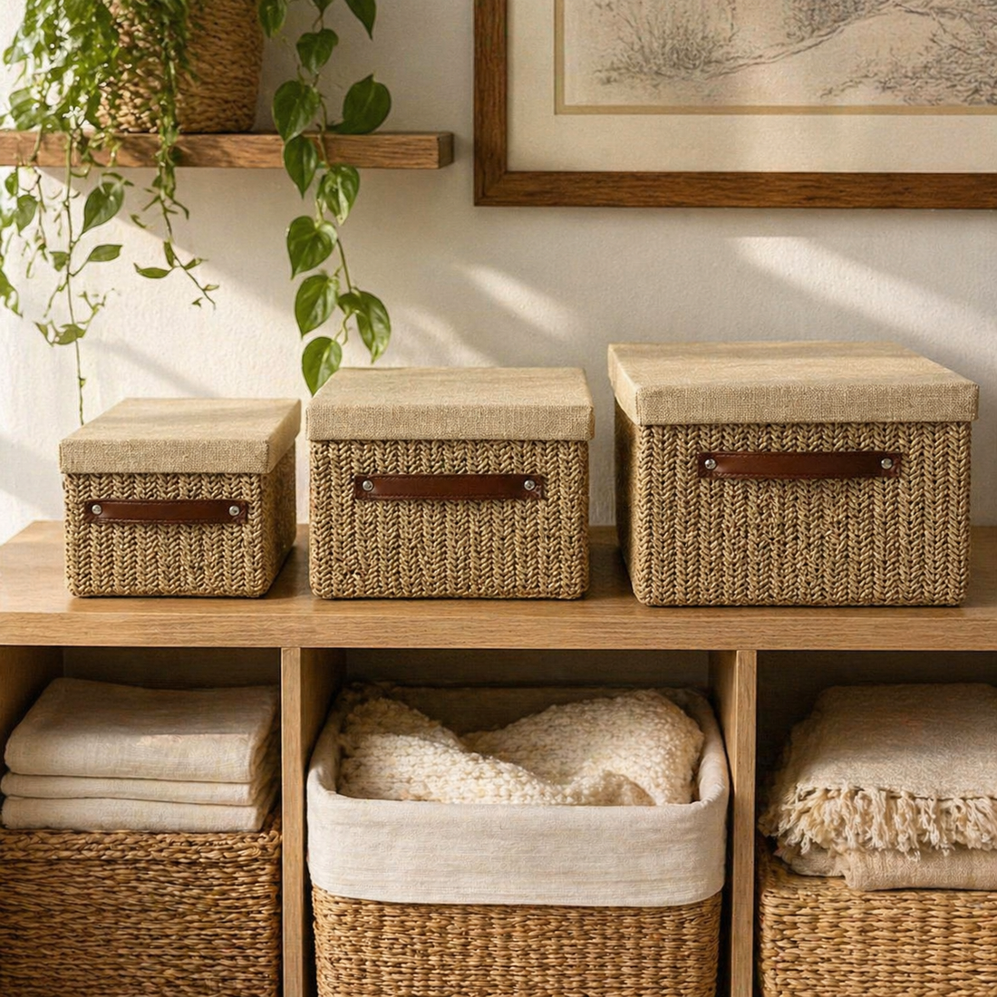 Set De 3 Cajas Organizadoras Tejidas Con Tapa Yoyoso