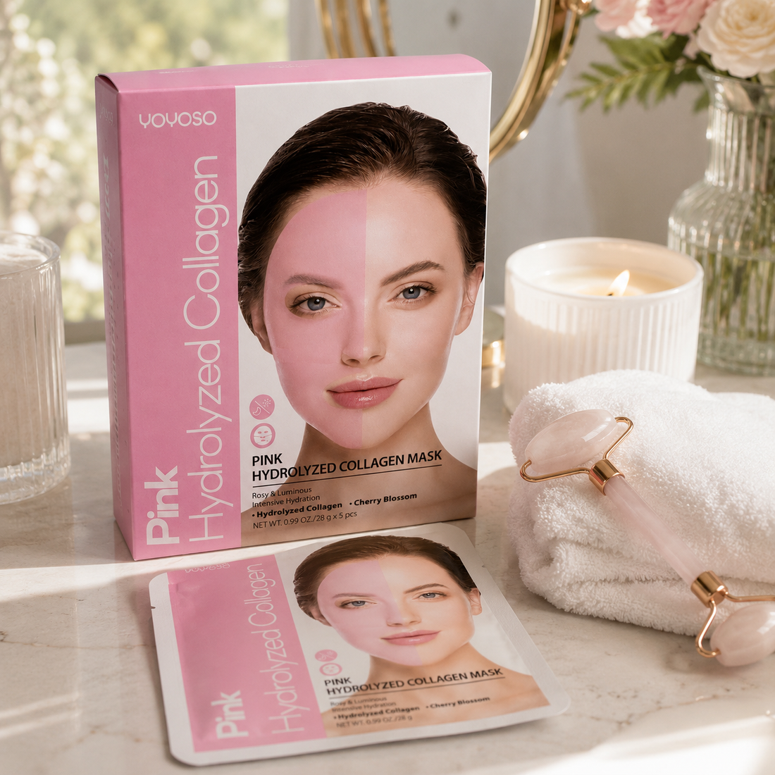 Mascarilla Facial De Colageno Hidrolizado Rosa Yoyoso