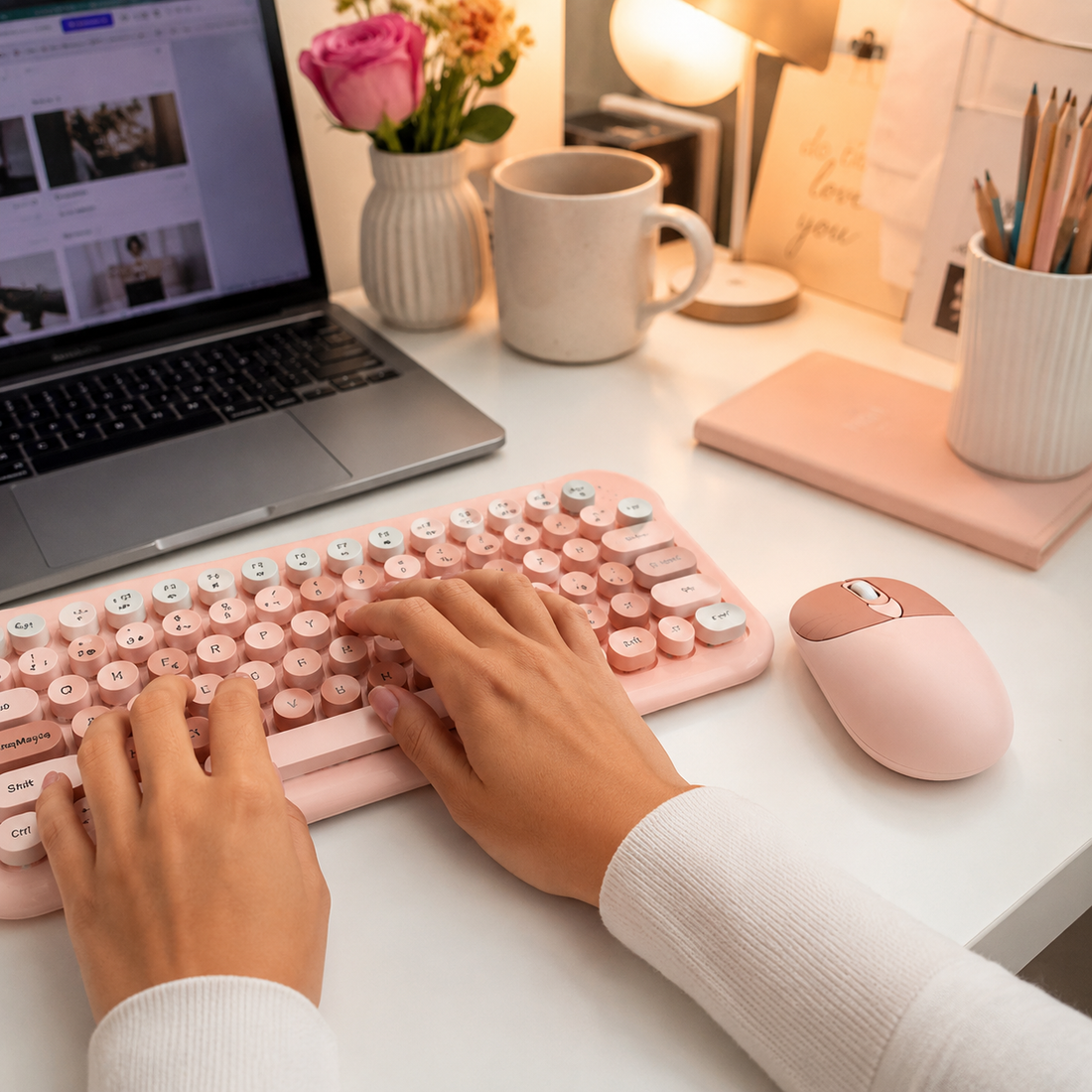Set De Teclado Y Mouse Inalambrico En Colores Girly Yoyoso