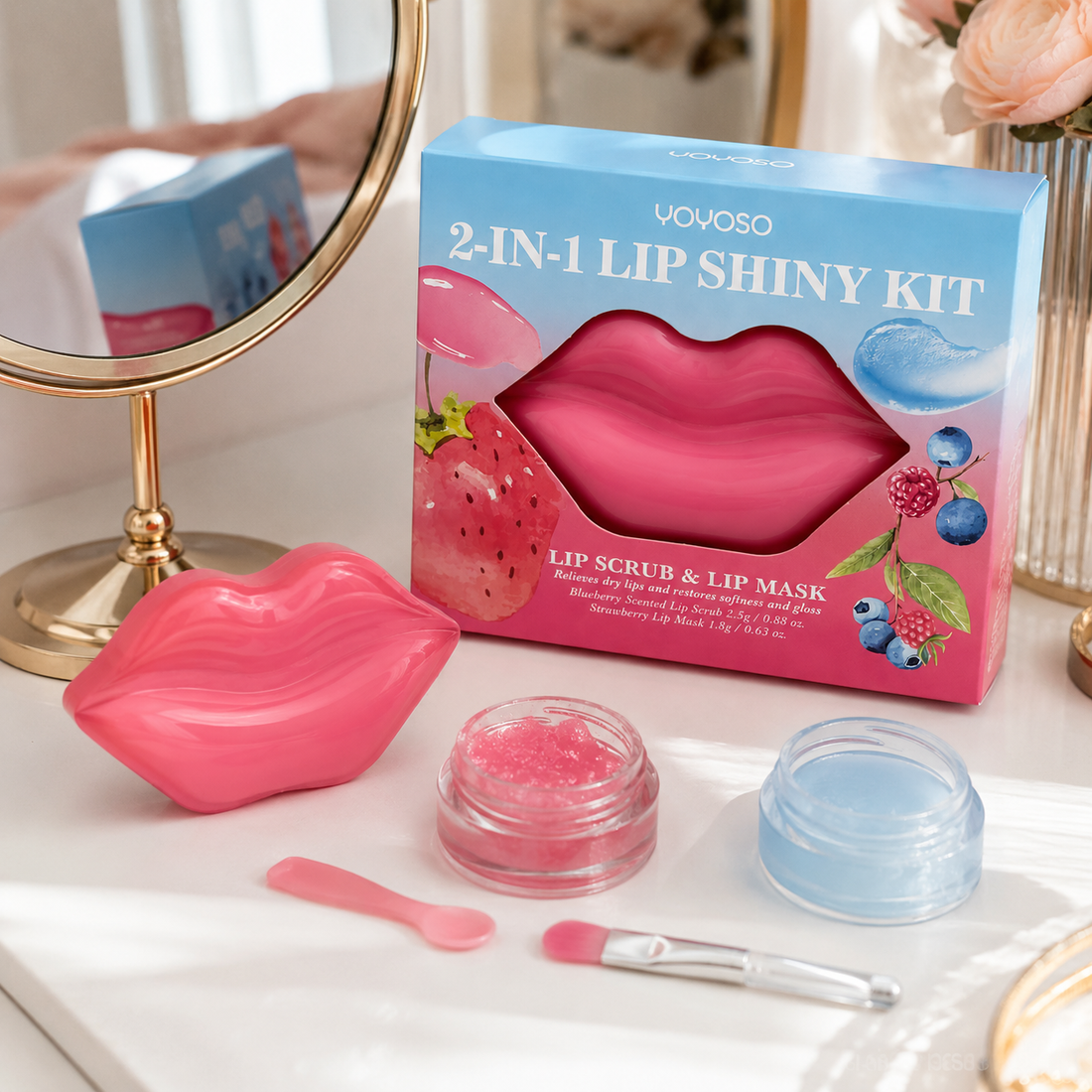 Kit Skincare exfoliante y Mascarilla de Labios Brillo 2 en 1 Yoyoso