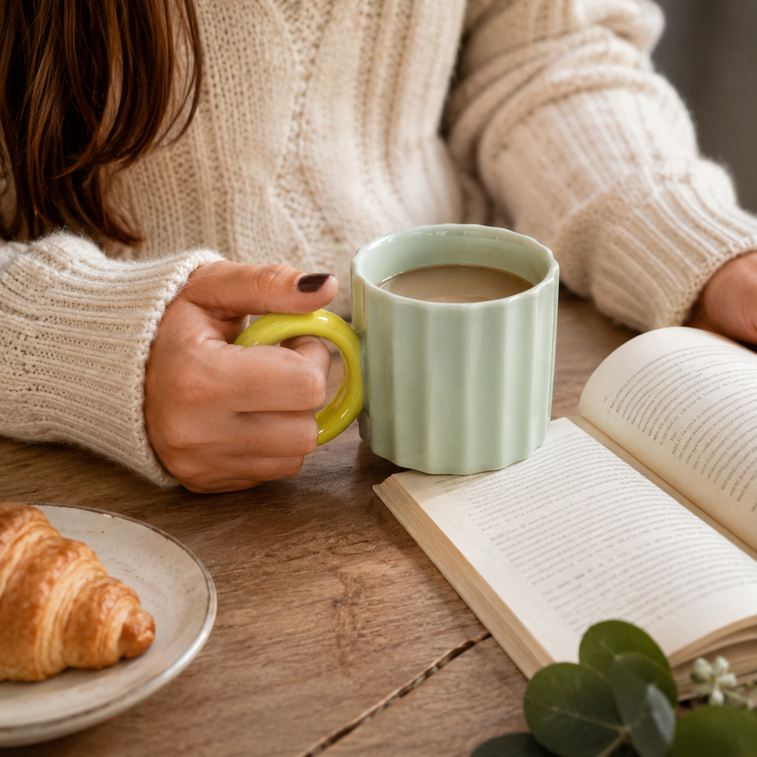 Taza Ceramica De Oreja Grande Verde Claro 260Ml Yoyoso