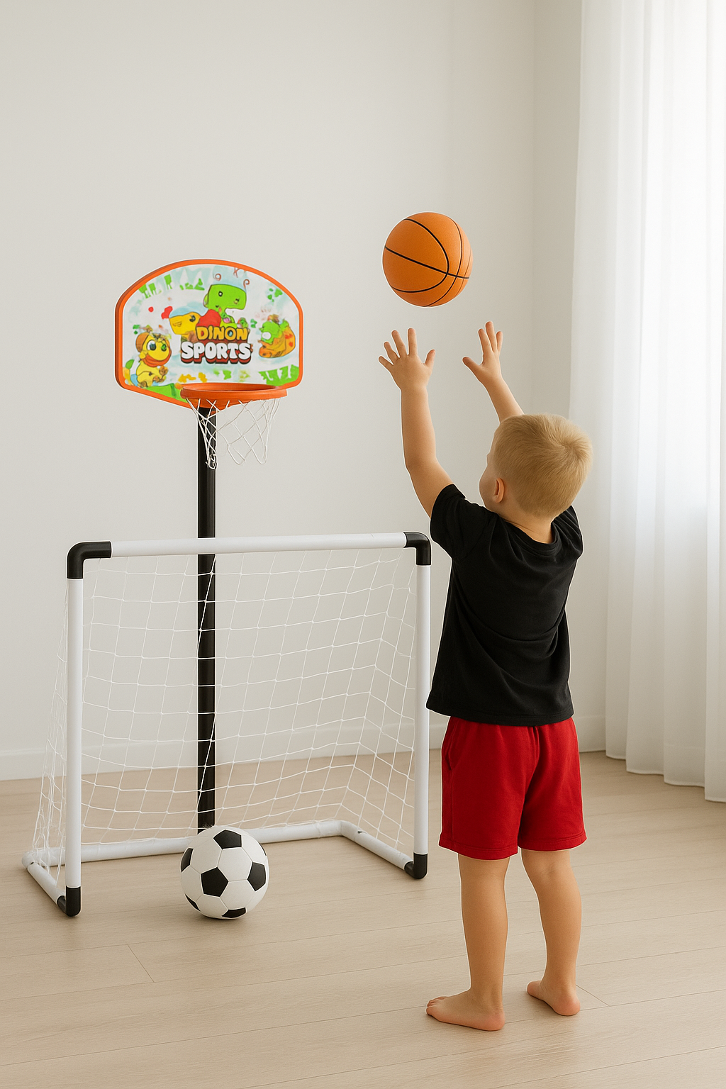 Set Deportivo Infantil 2 en 1 Dinosaurio Baloncesto y Fútbol Yoyoso