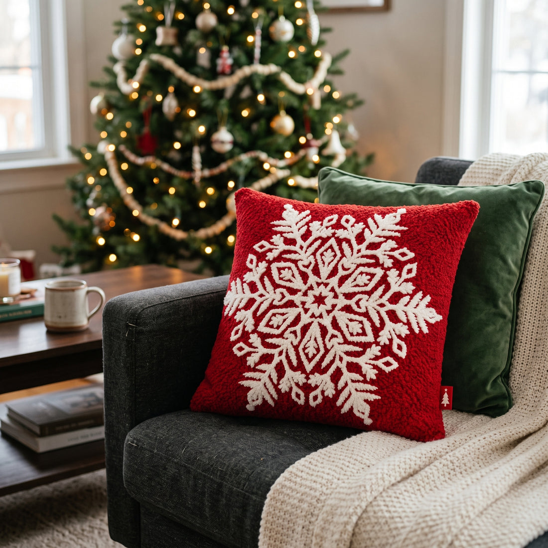 Cojín Navideño Copo de Nieve Rojo Yoyoso