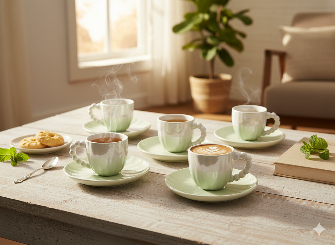 SET DE TAZA Y PLATO - CONCHA DE MAR