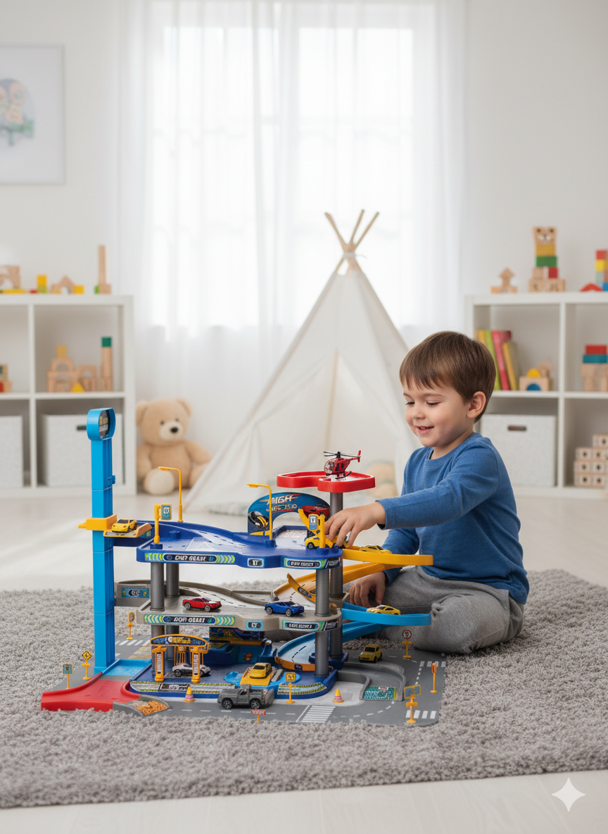 Pista de carreras de 4 niveles Helipuerto y Rampas de Montaje DIY Yoyoso