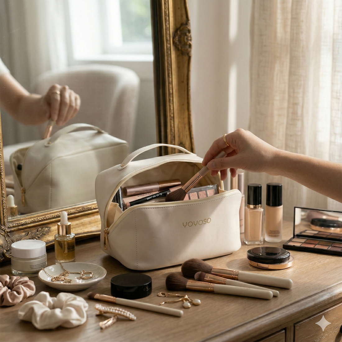 Cosmetiquera de Piel Sintética con Asa y Cierre Superior Yoyoso