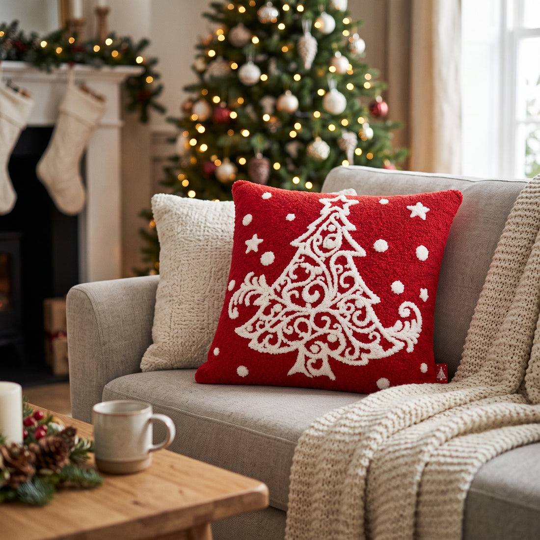 Cojín Navideño Decorativo Árbol de Navidad Rojo Yoyoso