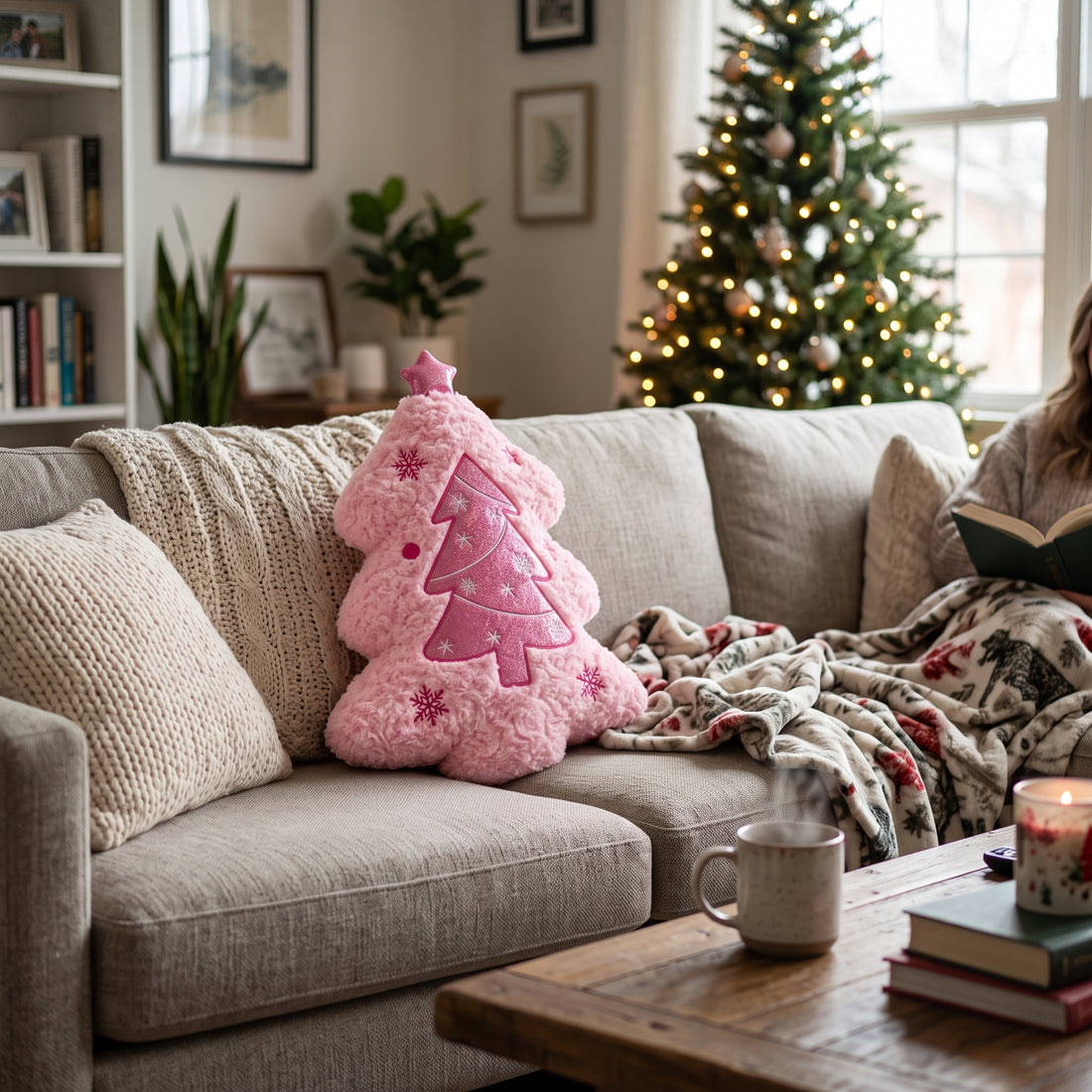 Cojín Decorativo Árbol de Navidad Rosa Yoyoso