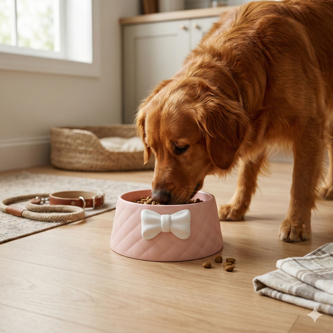 Plato para Mascotas Quilted con Moño Elegante Yoyoso